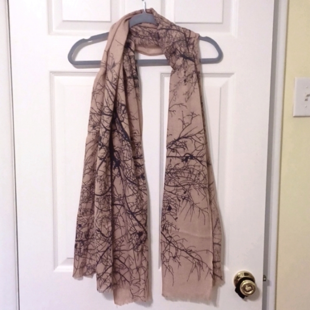 Regina Schrecker,  dust pink and gray, winter tree print scarf